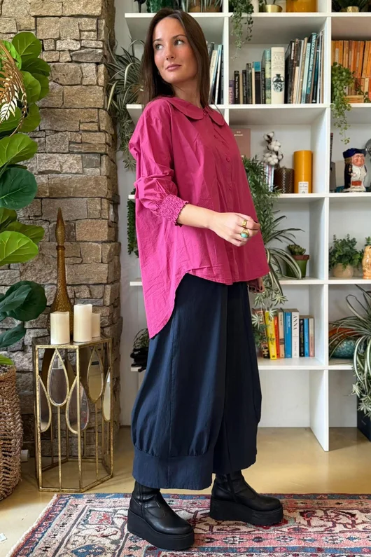 Paloma Tela Peter Pan Blouse Deep Rasberry